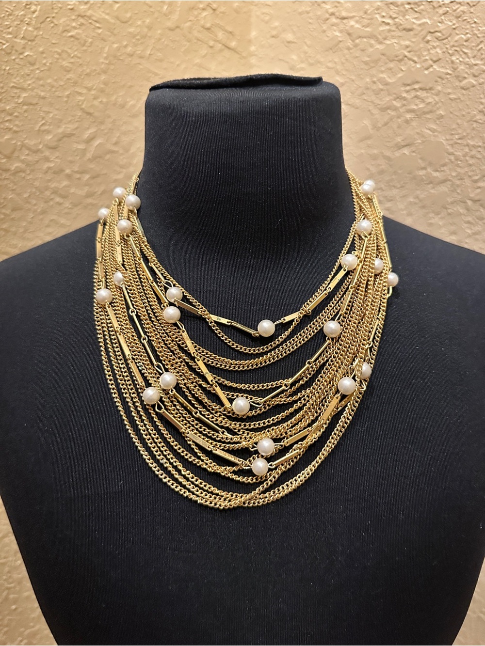 Gold colored Multi-Strand Pearl Accent Necklace - Unbranded
